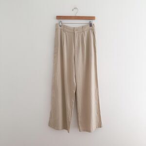 Rewash Linen Rayon Wide Leg Pants Neutral Beige Minimal Trousers Relaxed Size 26
